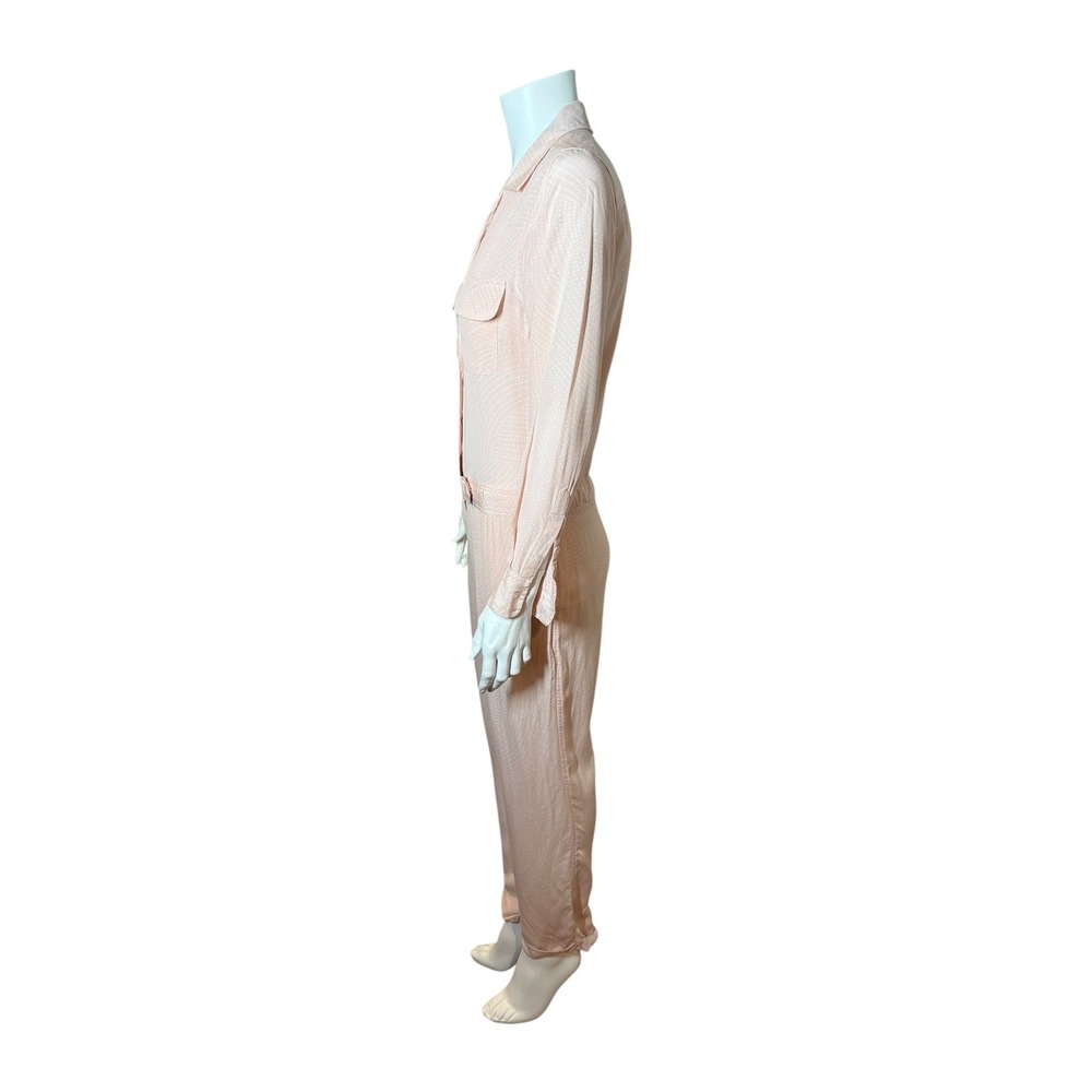 Equipment Femme Pink Silk Dot Print Long Sleeve Button Down Jumpsuit Small - Picture 2 of 9